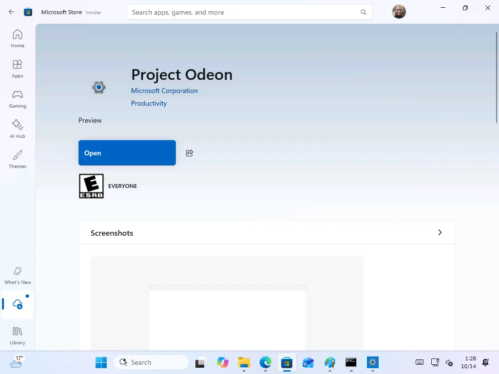 Ficha de Project Odeon en la Microsoft Store