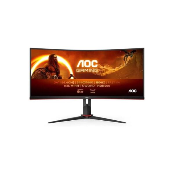 Monitor Gaming Aoc 34 Curvo 180Hz 2K Wqhd Ultrawide Ergonomico Hdmi Dp