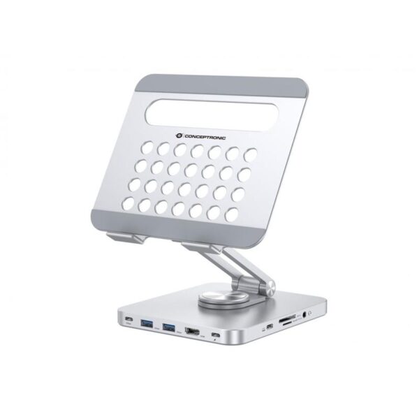 Soporte + Dock Usb-c Conceptronic Hdmi Usb-c Pd 100w Usb Microsd Silver